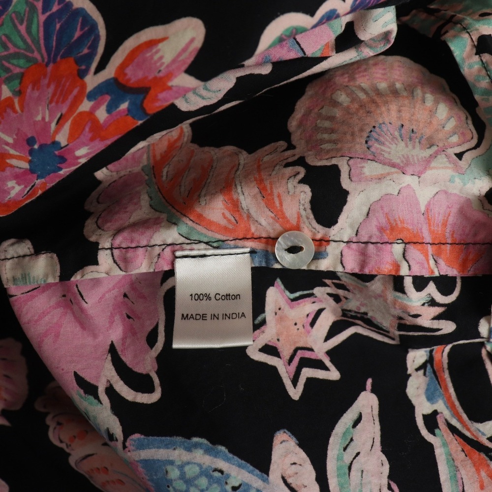 Banjanan Bethany Tie Neck Ruffle Top Small Rococo Fantasy Bird Print Black - Picture 6 of 7